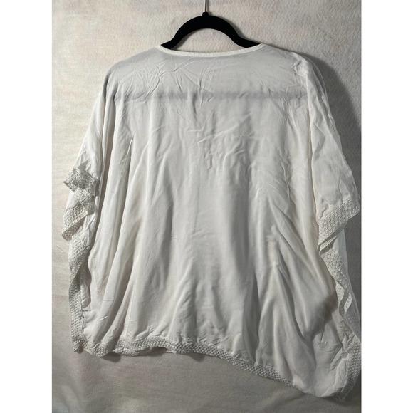 Boho Peasant Pom-Pom White Long Sleeve V-Neck Blouse One Size - Picture 6 of 7